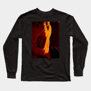 Portrait, digital collage and special processing. Mouth closeup. Rage, demon, brutal. Orange. Long Sleeve T-Shirt